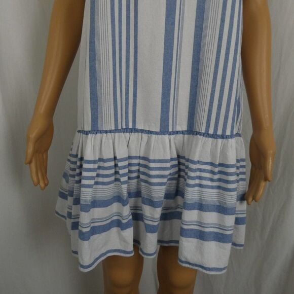 London Times Striped Sleeveless Drop Waist Ruffle Bottom Mini Knee Length Dress - Picture 6 of 11